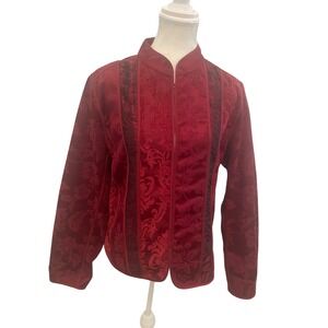 Chicos Red Velvet Burnout‎ Dressy Blazer Open Front Size Large Valentines